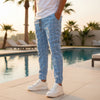 🧵 Men's Fashion Plaid Print Drawstring Trousers - Sky Blue