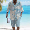 Casual Printing Suit Men's Summer Loose Short Sleeve T-shirt Shorts Set - Blue