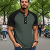 Men's Raglan Henley Color Block T-Shirt - Army Green