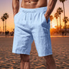 Men's Pants Loose Casual Linen Solid Color Shorts - Light Blue