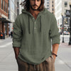 Men's Full Size Half Button Long Sleeve Hoodie - Moss