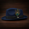 Wool Felt Fedora Hat Classic Roma Stingy - Navy Wool
