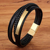 Classic Genuine Leather Bracelet For Men Hand Charm Jewelry Multilayer Magnet Handmade Gift For Cool Boys - Gold