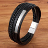 Classic Genuine Leather Bracelet For Men Hand Charm Jewelry Multilayer Magnet Handmade Gift For Cool Boys - Steel
