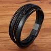 Classic Genuine Leather Bracelet For Men Hand Charm Jewelry Multilayer Magnet Handmade Gift For Cool Boys - Black