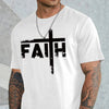 Large Men's Casual Fashion Sports T-shirt, Faith Pattern Round Neck Comfortable T-shirt Summer Clothing - White