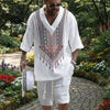 Casual Printing Suit Men's Summer Loose Short Sleeve T-shirt Shorts Set - White