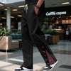 Contrast Color Drawstring No Fly Straight Track Sweatpants - Black