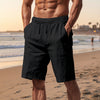 Men's Pants Loose Casual Linen Solid Color Shorts - Black