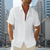 Men's Guayabera Cuban Shirt - Casual Short Sleeve Printed Streetwear - White
