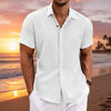 Men's Button Down Shirt Short Sleeve Plain Lapel - White