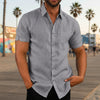 Mens Button Down Short Sleeve Linen Shirts - Gray