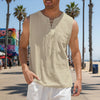 Men's Cotton Linen Tank Top Shirts Casual Sleeveless Lace Up Beach Hippie Tops Bohemian Renaissance Pirate Tunic - Khaki