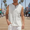 Men's Cotton Linen Tank Top Shirts Casual Sleeveless Lace Up Beach Hippie Tops Bohemian Renaissance Pirate Tunic - White