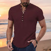 Men's Popover Shirt Short Sleeve Plain V Neck - Wine Red