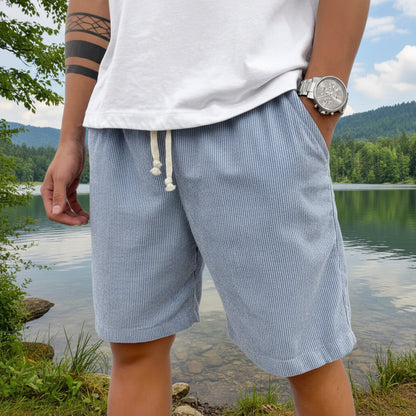 Men's Corduroy Shorts With Drawstring Fashion Casual Pockets Pants Summer