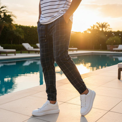 🧵 Men's Fashion Plaid Print Drawstring Trousers