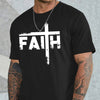 Large Men's Casual Fashion Sports T-shirt, Faith Pattern Round Neck Comfortable T-shirt Summer Clothing - Blakc