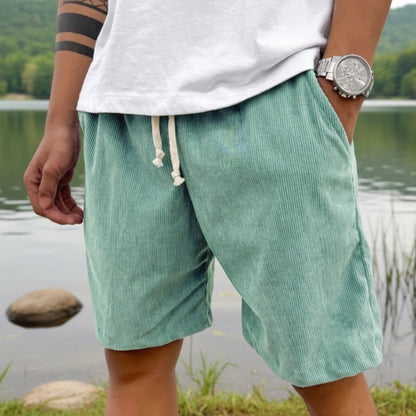 Men's Corduroy Shorts With Drawstring Fashion Casual Pockets Pants Summer