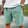Men's Corduroy Shorts With Drawstring Fashion Casual Pockets Pants Summer - Light Green