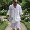 Casual Printing Suit Men's Summer Loose Short Sleeve T-shirt Shorts Set - Purple