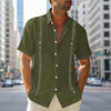 Men's Guayabera Cuban Shirt - Casual Short Sleeve Printed Streetwear - Army Green