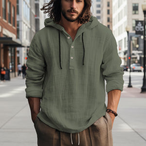 Men's Full Size Half Button Long Sleeve Hoodie