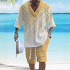 Casual Printing Suit Men's Summer Loose Short Sleeve T-shirt Shorts Set - Yellow