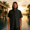European And American Linen Short-sleeved Men's T-shirt Simple - Black