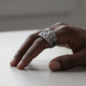 Titanium Steel  Spades Epoxy Carved Men's Ring