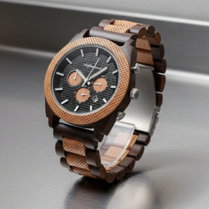 Men's Wood Chronograph Watch - Six Hand Calendar Sports Casual Timepiece