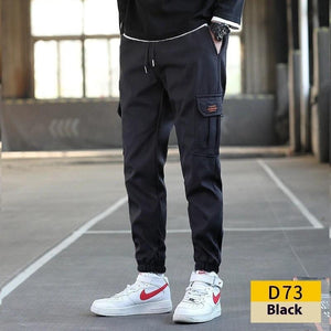 Men's Loose All-match Multi-pocket Wear-resistant Solid Color Ankle Banded Cargo Pants
