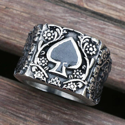 Titanium Steel  Spades Epoxy Carved Men's Ring