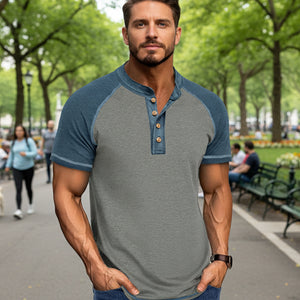 Men's Raglan Henley Color Block T-Shirt