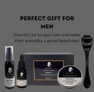 Beard Growth Kit Men’s Beard Care Kit Grooming Set 5 Pieces Beard Products with Wash, Oil Serum, Balm and a Gift Box for Men Self Care