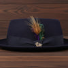 Wool Felt Classic Hat Pork Pie Stingy - Navy Wool