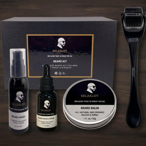 Beard Growth Kit Men’s Beard Care Kit Grooming Set 5 Pieces Beard Products with Wash, Oil Serum, Balm and a Gift Box for Men Self Care