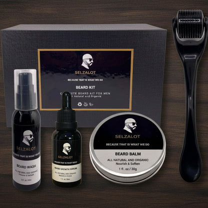 Beard Growth Kit Men’s Beard Care Kit Grooming Set 5 Pieces Beard Products with Wash, Oil Serum, Balm and a Gift Box for Men Self Care