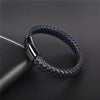 Handmade Luxury Modern Leather Black Blue Braided Leather Bracelet for Men Stainless Steel Design - Blue