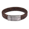 Handmade Luxury Modern Leather Black Blue Braided Leather Bracelet for Men Stainless Steel Design - Brown