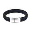 Handmade Luxury Modern Leather Black Blue Braided Leather Bracelet for Men Stainless Steel Design - Black