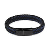 Handmade Luxury Modern Leather Black Blue Braided Leather Bracelet for Men Stainless Steel Design - Black Black