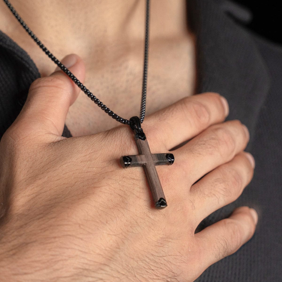 Ebony Wood Cross Pendant (Black)