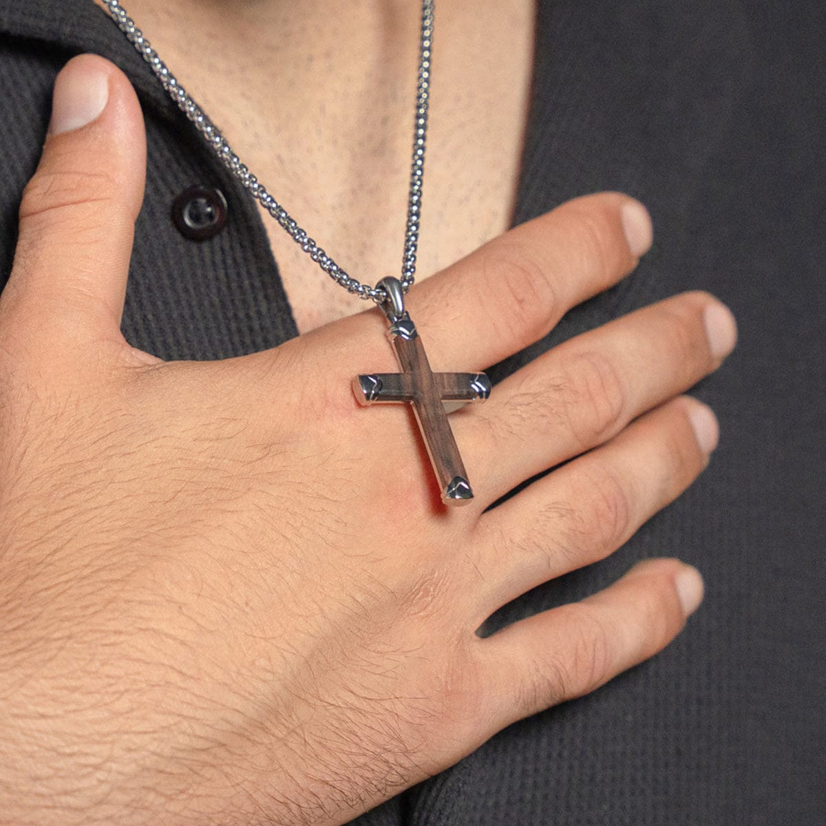 Ebony Wood Cross Pendant (Silver)