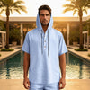 European And American Linen Short-sleeved Men's T-shirt Simple - Light Blue