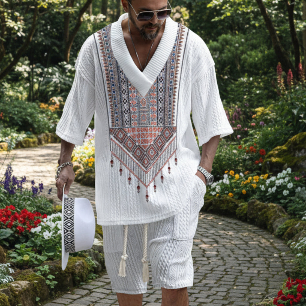 Casual Printing Suit Men's Summer Loose Short Sleeve T-shirt Shorts Set
