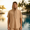 European And American Linen Short-sleeved Men's T-shirt Simple - Brown