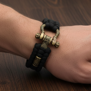 Vikings Mjolnir Stainless Steel Black Paracord Bracelet