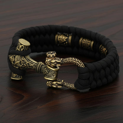 Vikings Mjolnir Stainless Steel Black Paracord Bracelet