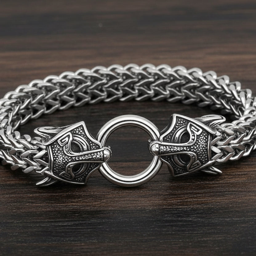 Vikings Wolf Charm Stainless Steel Bracelet